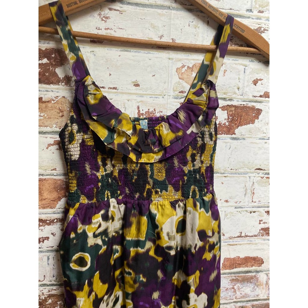 Anthropologie Maeve Pure Silk Giverny Watercolor Smocked Bodice Floral Dress - Picture 6 of 10